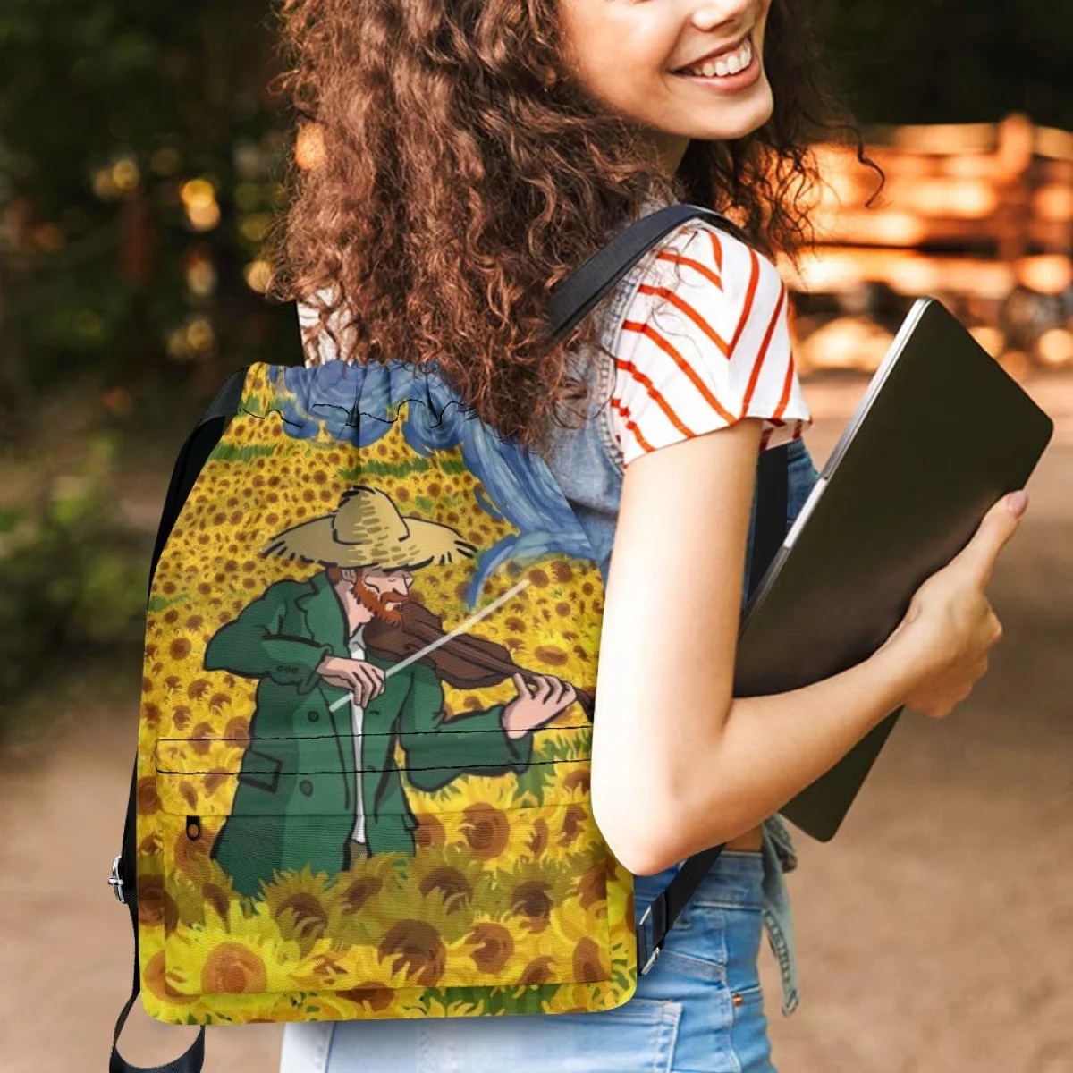 Van Gogh Oil Painting School Backpack for Women Shoulder Bags Travel Sport Gym Girls School Bags Portable Student Drawstring Bag
