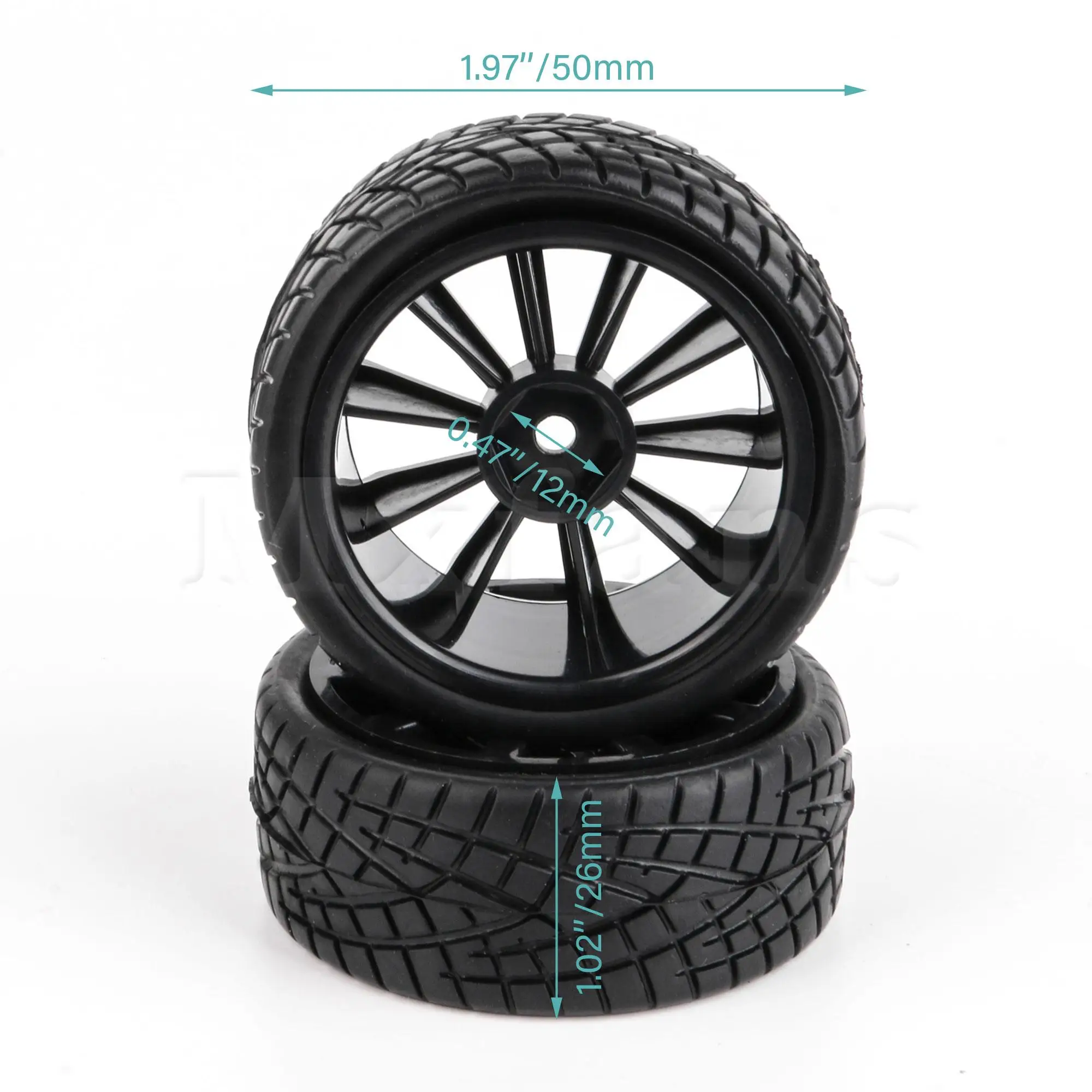 4 Plastic Black Wheel Rims & 4 Rubber Pattern Tyres for RC 1:10 On Road Car images - 6