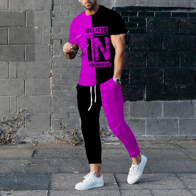 Men's 2 Piece Sets Oversized Sportwear Suit Fashion Short Sleeve Tshirt+Trousers Jogging Set Male Clothing 2 Piece Sets Outfit