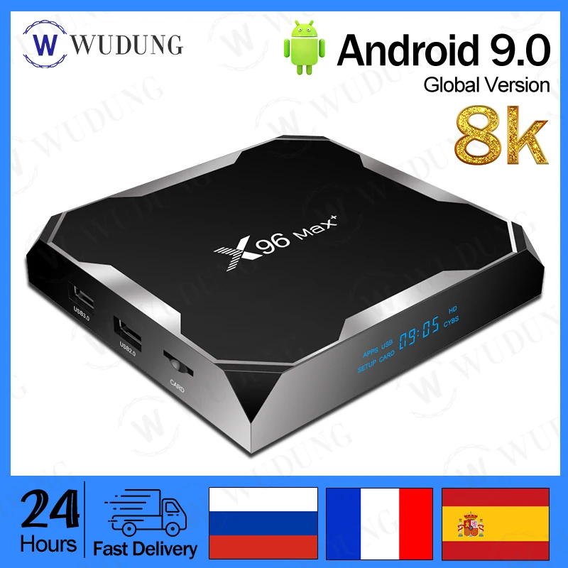 

Приставка Смарт-ТВ X96 Max Plus, Android 9,0, 4 ядра, 4 + 32/64 ГБ, 2,4/5,0 ГГц, Wi-Fi