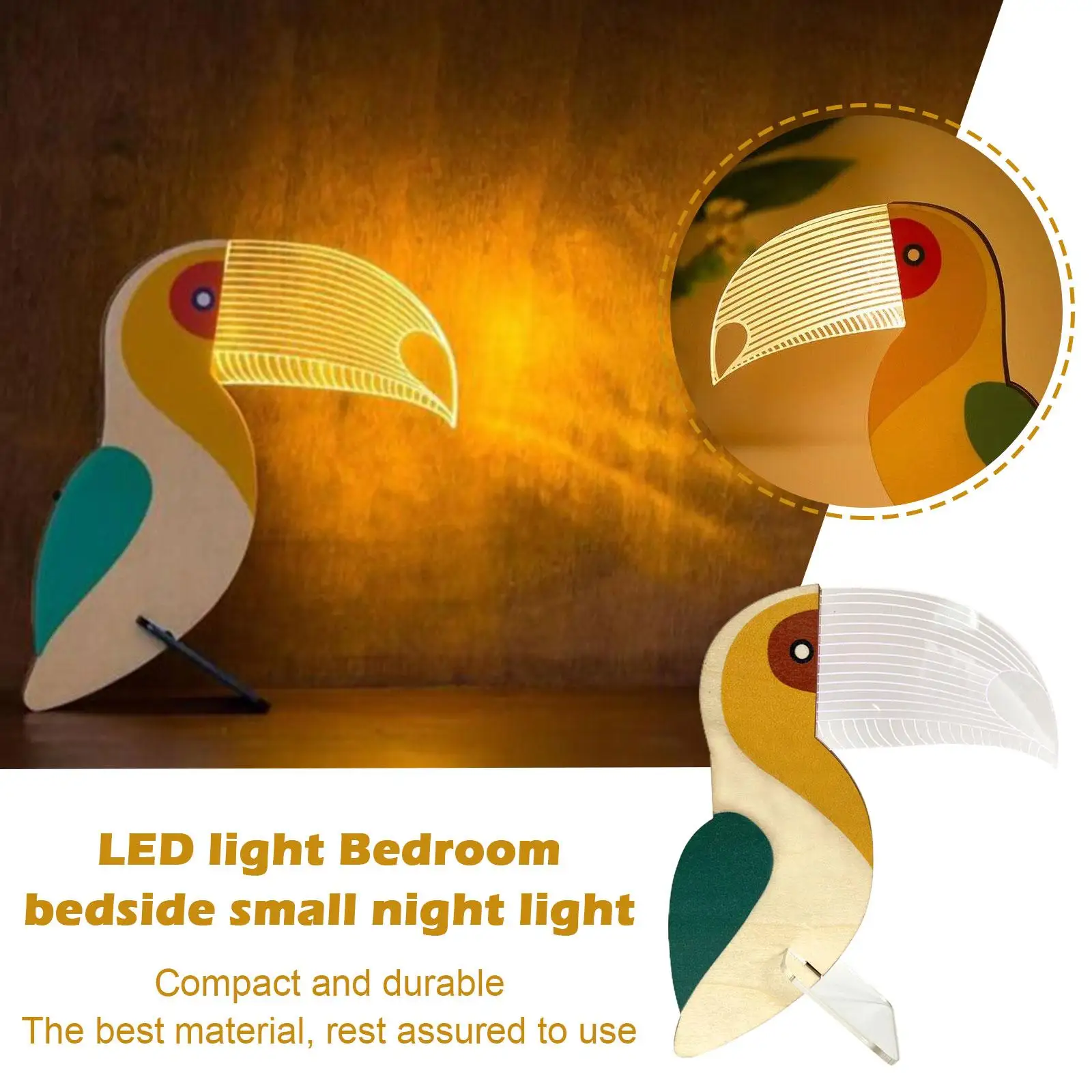 

Creative Bedroom Animal Night Light Luminous Ornaments Wood Acrylic Art Table Ornaments Pelican Sirius Whale Toucan Room Decor