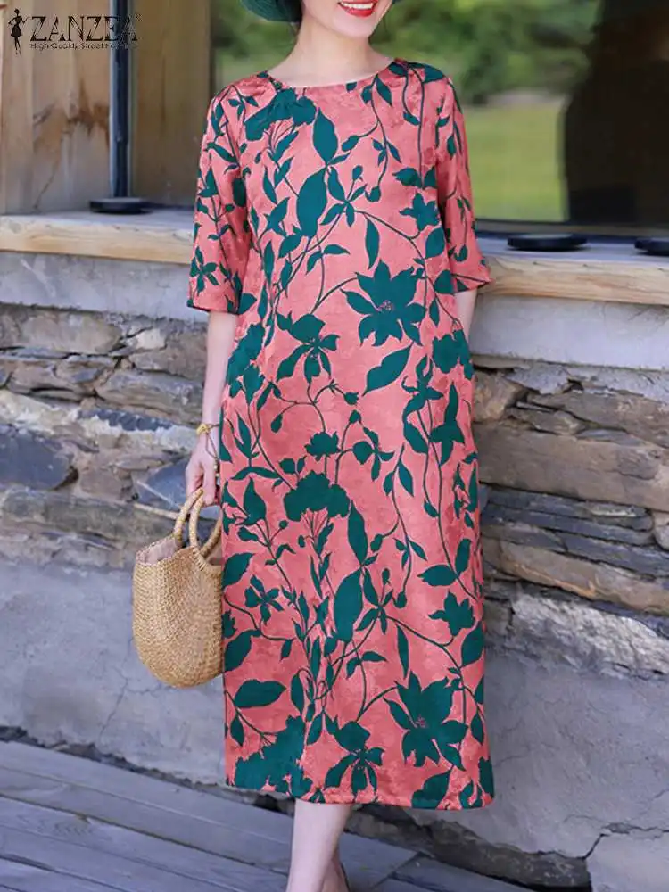

ZANZEA Women Bohemian Floral Printed Party Sundress Summer Vintage O Neck Half Sleeve Holiday Dress Casual Vestido Robe Femme