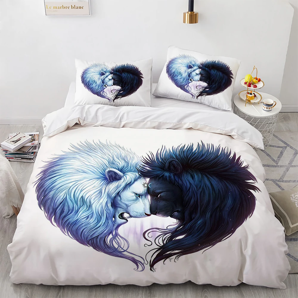 

Lion Duvet Cover Set 3D Animal Printed Comforter Cover Set Soft Microfiber Polyester Bedding Sets with Pillowcase White and Blue