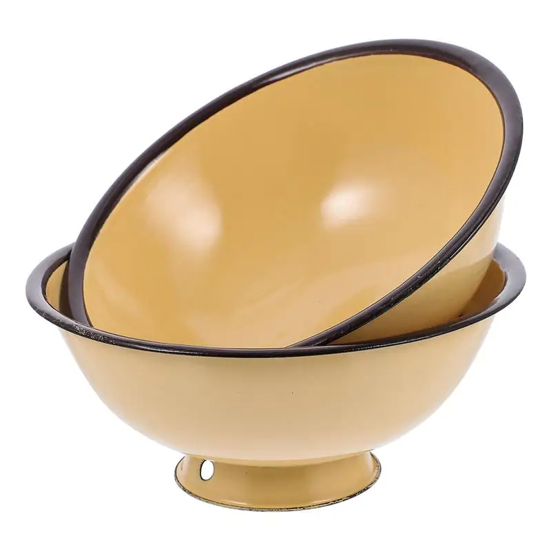 

2 Pcs Multipurpose Storage Bowls Household Iron Enamel Bowls for Table