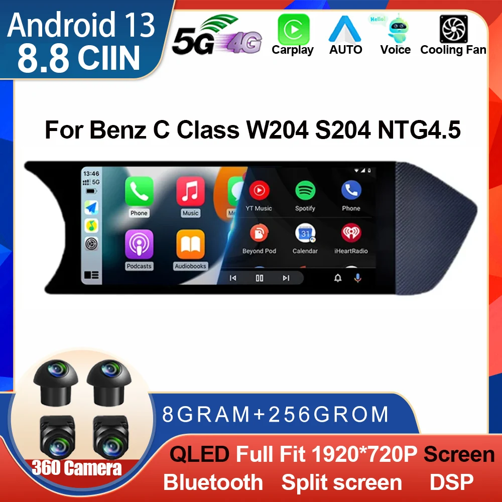 8 &quotAndroid 13 QLED экран автомобильный мультимедиа для Benz C Class W204 S204 NTG4.5 гарнитура Carplay