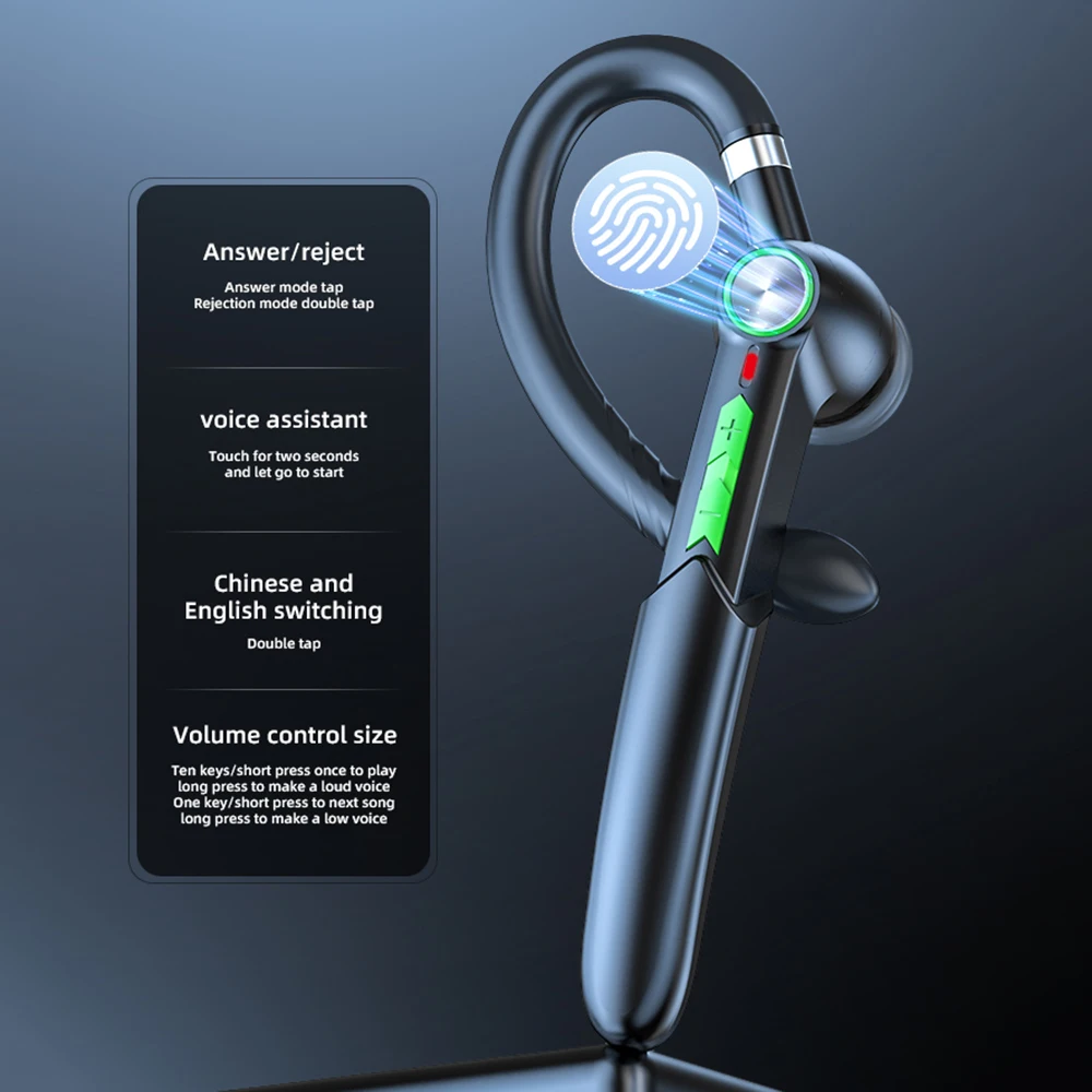 

Single Business Ear-hook Bluetooth-compatible Headset 5.0 HIFI Wireless Earphones Touch Earbuds For Xiaomi For phone