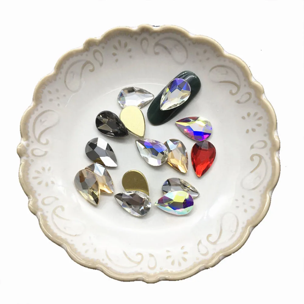 

10Pcs/bag Large Water Drop Shape Glass Nail Rhinestone Flatback Gems Crystal Nail Art Decorations For Manicure Accessories HE-1