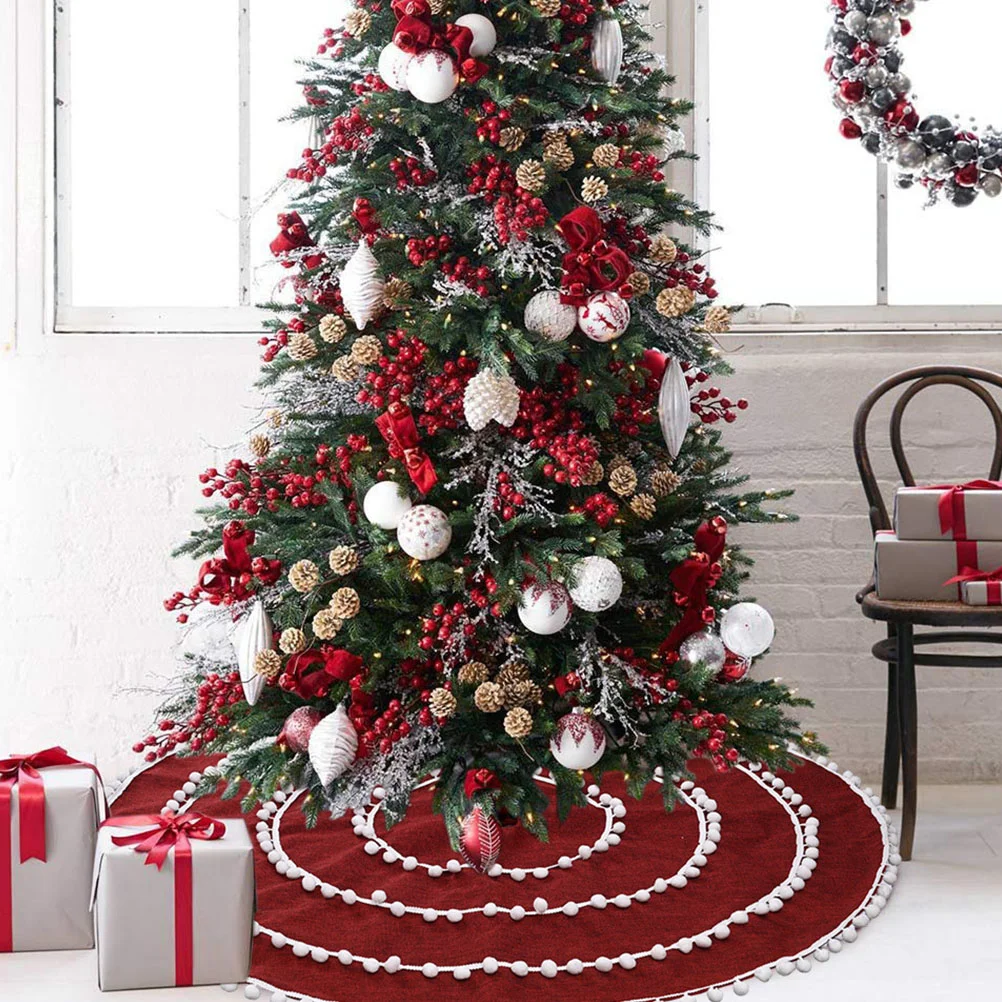 

Christmas Tree Skirt Linen Round Tree Apron Christmas Tree Decoration Party Supplies Red