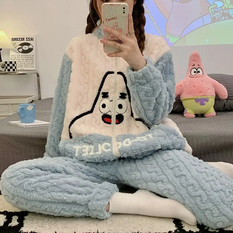 

Новая Милая Пижама Kawaii в виде звезды, зимняя утепленная бархатная Пижама на молнии с высокой горловиной, кораллового цвета, рождественский подарок для детей