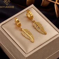 xiyanike 316l stainless steel earrings for women leaves pendant simple chic temperament vintage gold color charming jewelry gift