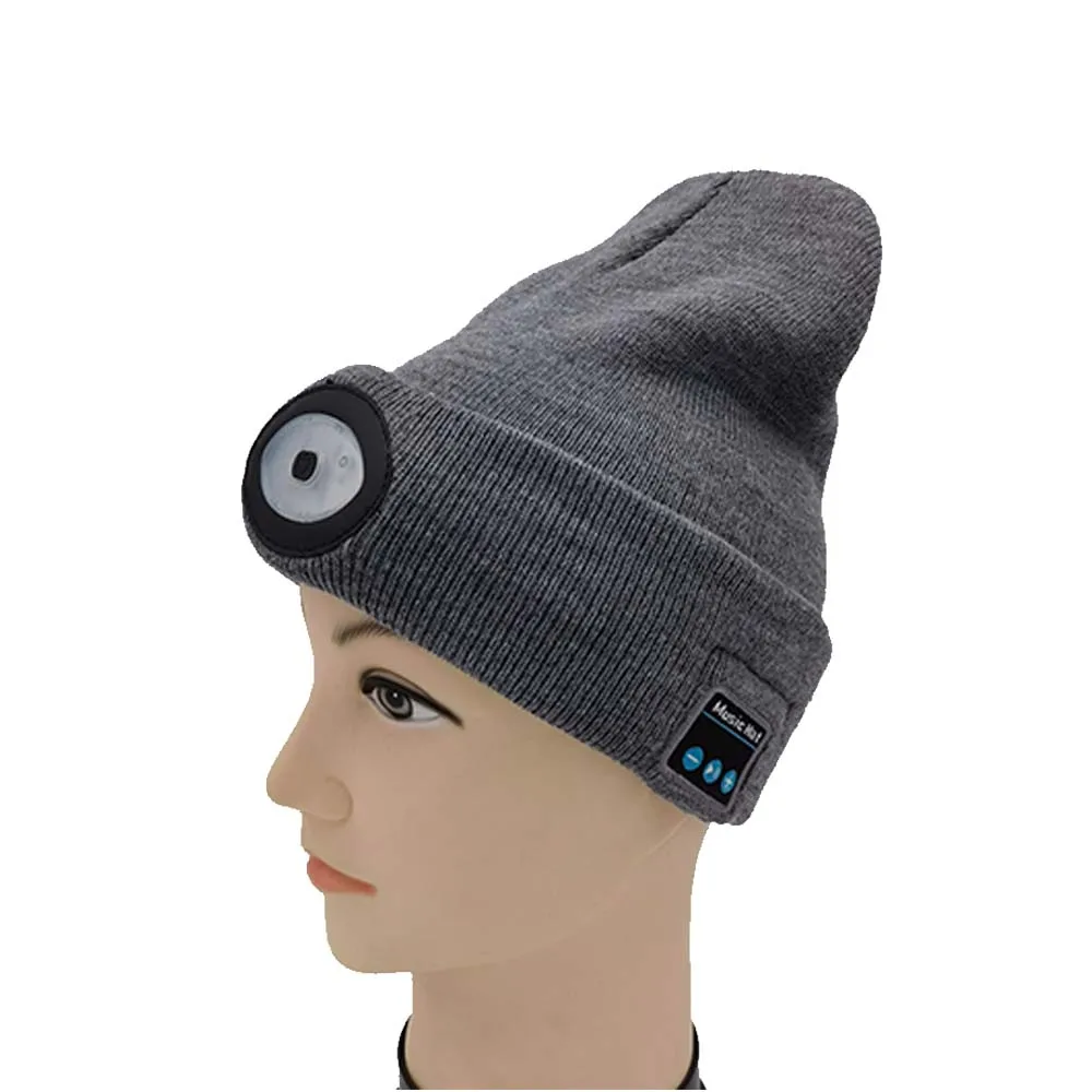 

Winter Warm Bluetooth Music Knitted Beanie Hat with Light Headlamp Outdoor Running Earphone Sleep Headset cap For Phone