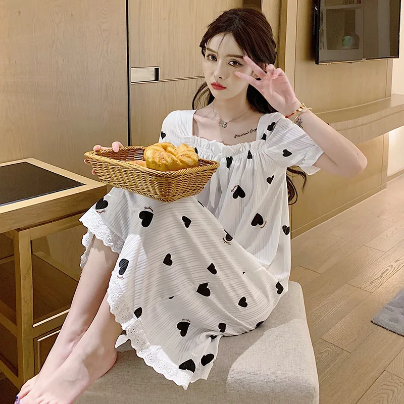 Женская летняя ночная рубашка с коротким рукавом |