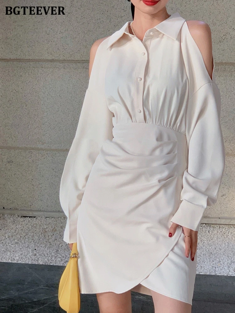 

Мини-платье BGTEEVER женское с отложным воротником, однобортное приталенное элегантное платье с открытыми плечами и длинным рукавом, весна-лет...