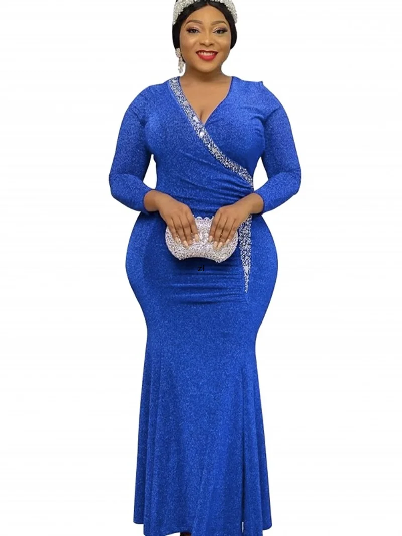 

Women Long Dress Slit Party Shiny V-Neck Folds High Waist Maxi Dress Sexy Long Sleeves Bodycon Summer Gowns Event Birthday Robes