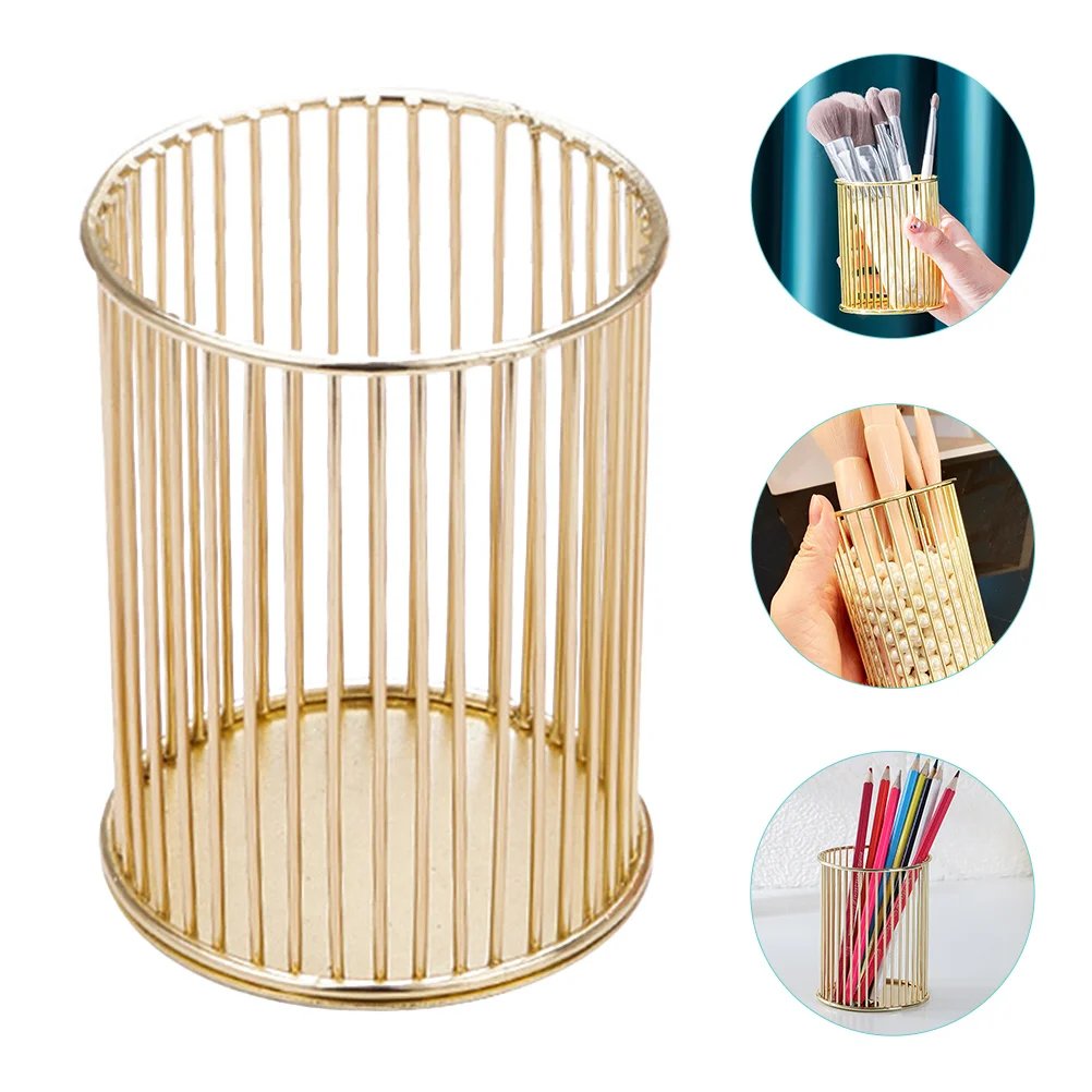 

Holder Pen Brushwire Organizer Desk Metal Cup Makeup Desktopstationery Container Caddyholdersbrushes Basket Storage Round Square