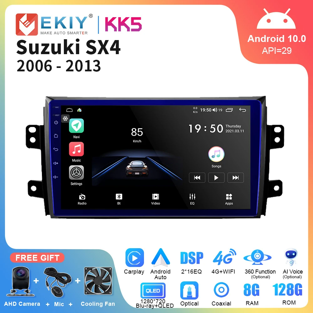 EKIY KK5 2 Din Car Android Radio Multimedia Player For Suzuki SX4 2006-2013 Carplay Auto Stereo Bluetooth No DVD GPS Navigation