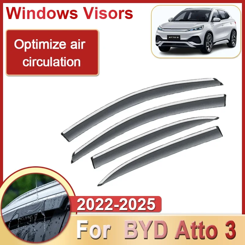 Дефлектор окон YUNV для BYD Atto 3 2022-2025, защита от дождя, боковой вентиляционный дефлектор, накладка на внешнюю сторону, внешний аксессуар. (art.: 3920dd16871d1) - 3920dd16871d1