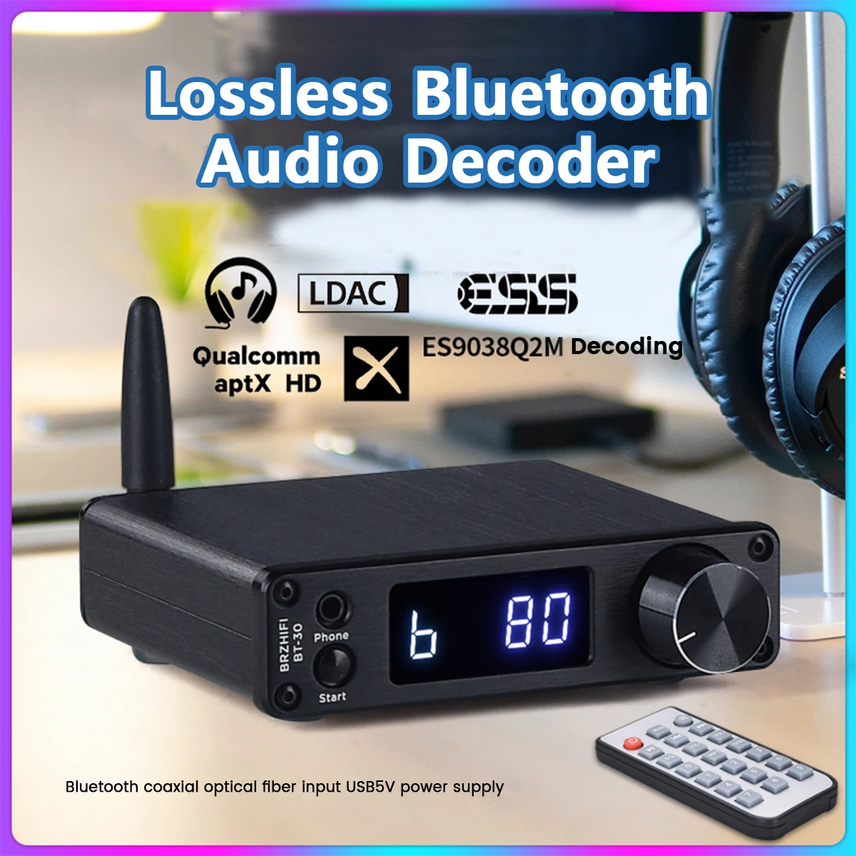 Flagship Independent Decoder DAC ES9038 HD Support LDAC/aptX-HD Bluetooth 5.1 Lossless Decoding Receiver HIFI Audio USB Decoder