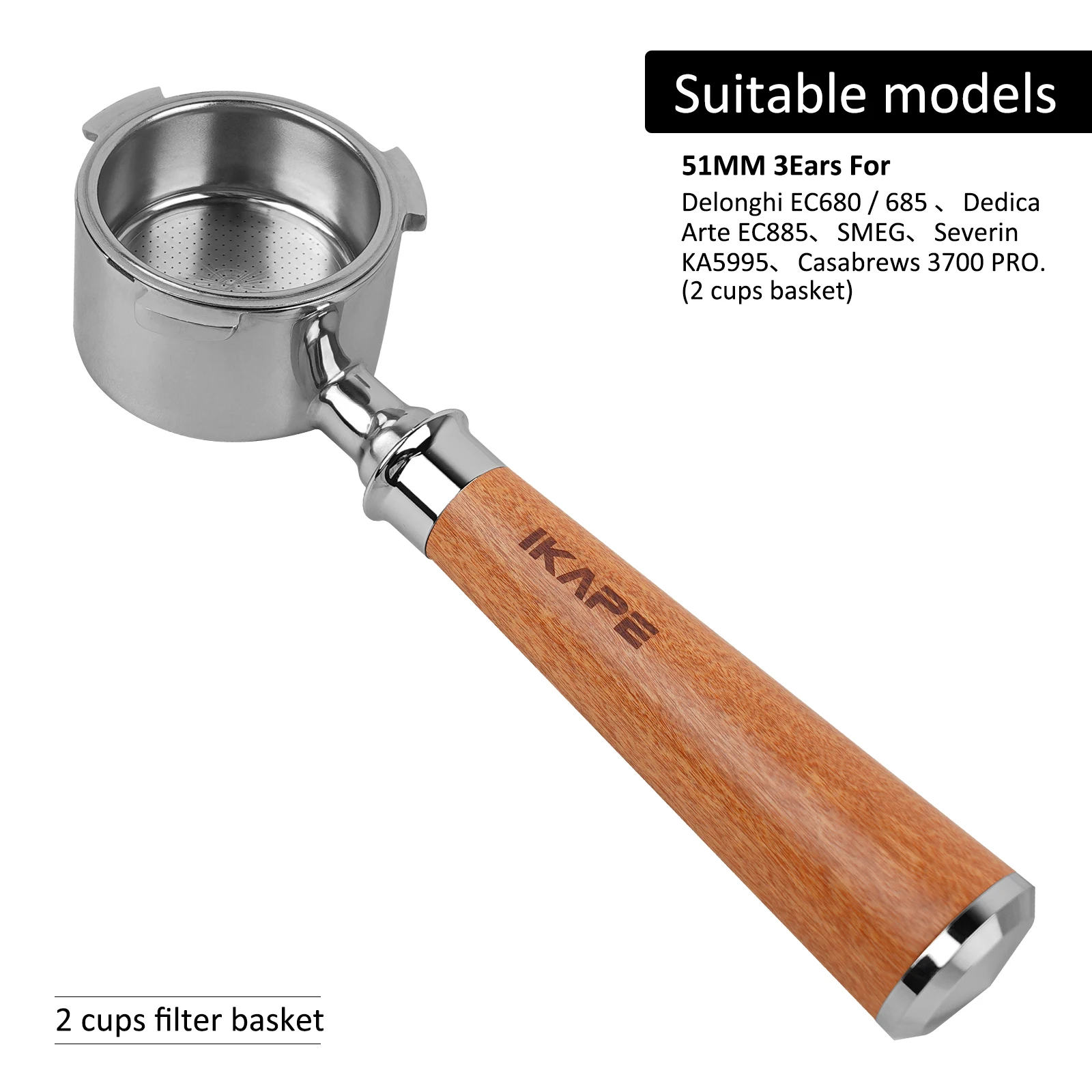 Бездонный портафильтр IKAPE из нержавеющей стали с деревянной ручкой 51/54/58 мм