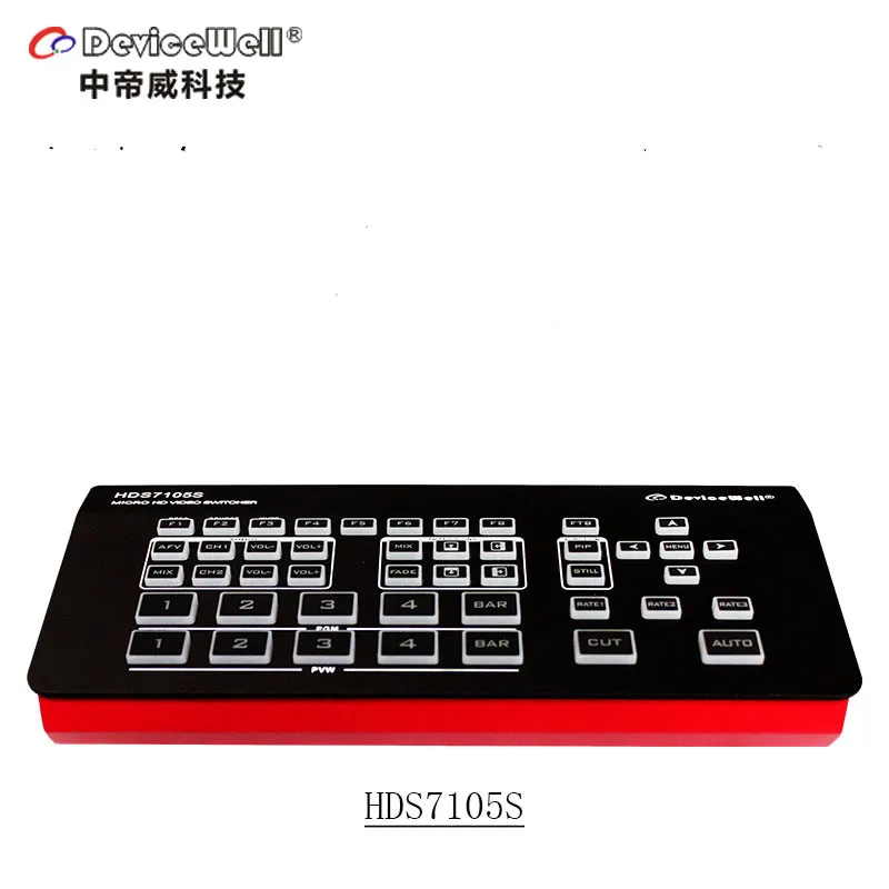 

DeviceWell HDS7105S Basic version Super Mini Switcher 4 HD-MI + 1 DP inputs 5 channel 1080P OBS Stream HD SDI Video Switcher