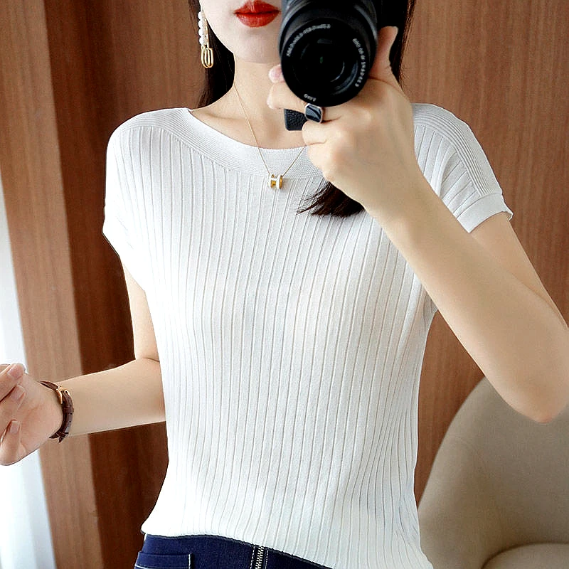 

Summer Blouse Korean Thin Knitted Shirt Tops Fashion Women 2023 Casual Short Sleeve O Neck Blouse Woman Top Elegant Blusas 26615