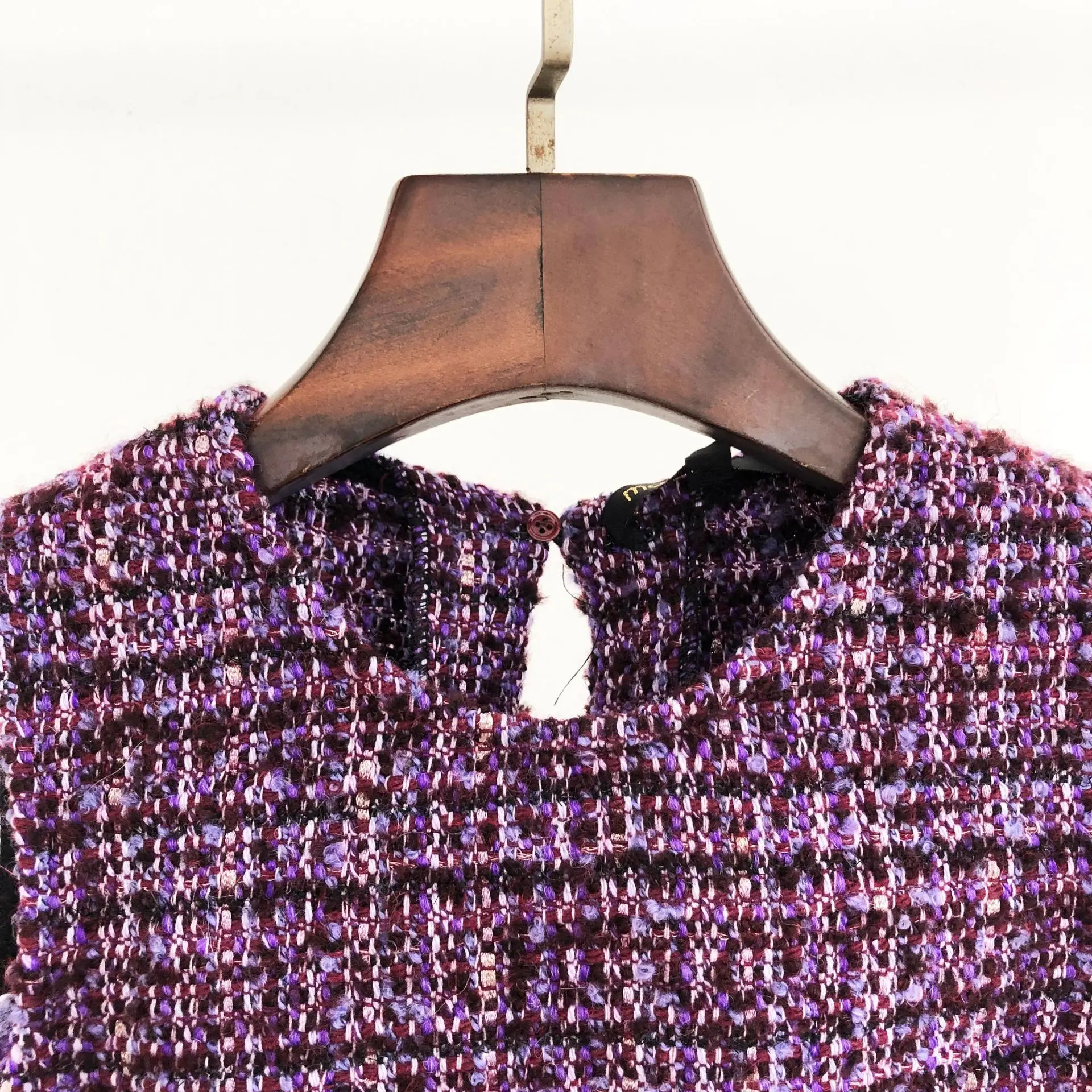 

Women Tweed Bright Line Blend O-Neck Tassels Sleeveless Vest Coat