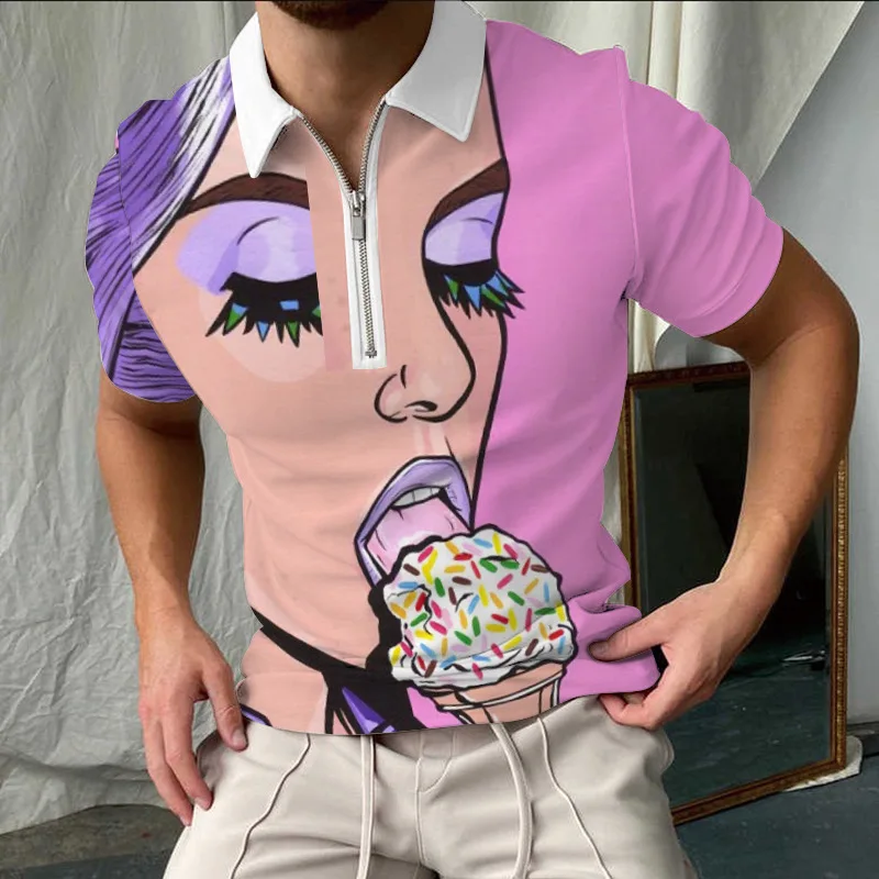 Luxury Polo Shirt 3D Graffiti Print Men's Summer Short Sleeve Top Casual Lapel Zipper Fashion Street Sportswear
