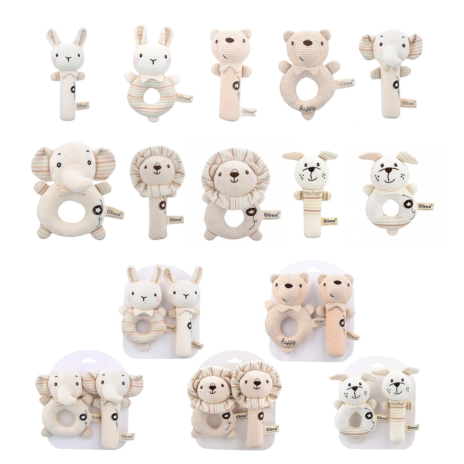 

Newborn Baby Rattles Rabbit Bear Grab Ability Training Toys Infant Stroller Bed Hanging Bell Plush Dolls