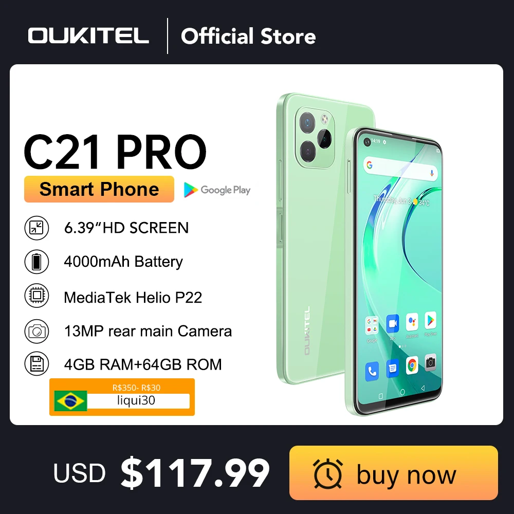 [In Stock] Oukitel C21 Pro Smartphone 4GB 64GB 6.39HD+4000mAh Octa Core Android11 Mobile Phone MT6762D 21M/8M Camera Cell Phone