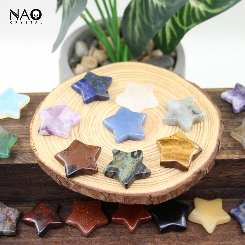 

30mm Healing Crystal Star Set Natural Gems Amethyst Obsidian Decor Pocket Stone Reiki Quartz Tiger Eye Beads Mineral Specimen