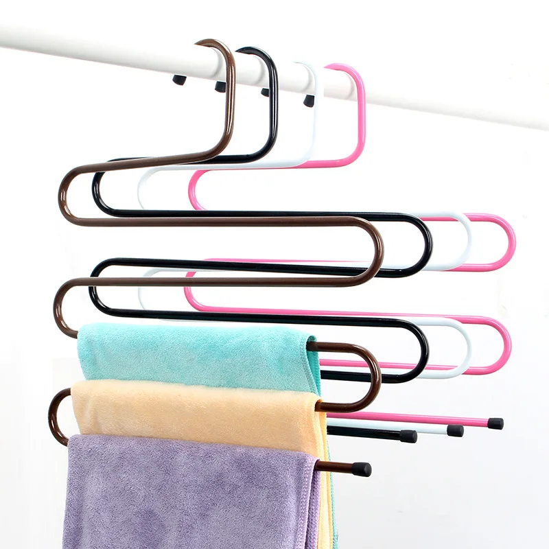

5 layers S Shape Iron Wardrobe Storage Hangers Pants Trousers Hanger Multi-Layers Clothing Storage Rack Closet Space Saver Rack