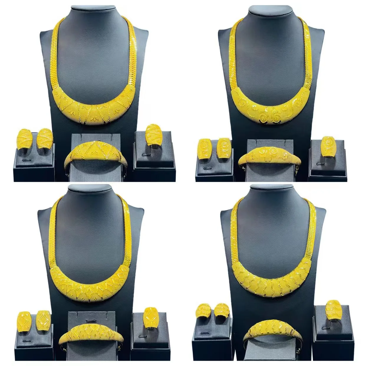 

Лидер продаж, набор свадебных ювелирных украшений из золотистого песка, ожерелье из сплава, многонитевое ожерелье, браслет, серьги, кольцо, ...