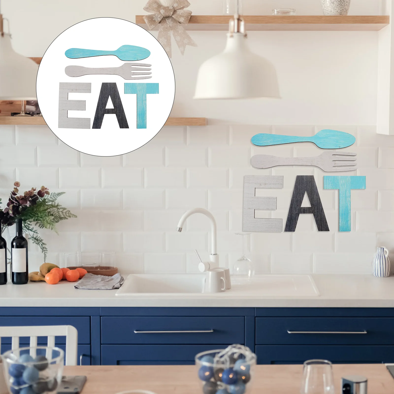 

Wall Sign Wood Spoon Signs Decor Pendant Wooden Eat Farmhouse Kitchen Letter Decorative Fork Mounted Lettersentryway Effect 3D
