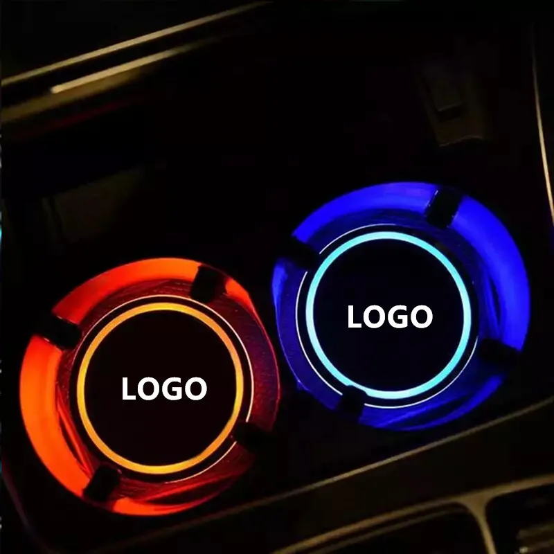 

2PCS Car sticker LED Light Water Cup Cushion In The Car For VW UBS Car Atmosphere Lamp Interior Colorful Water Coaster