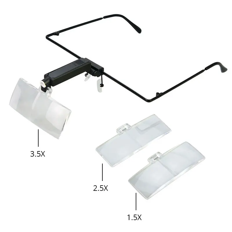 1.5X 2.5X 3.5X LED Magnifying Glass Eyeglasses Magnifier Loupe Lash Extension Magnifying Tool
