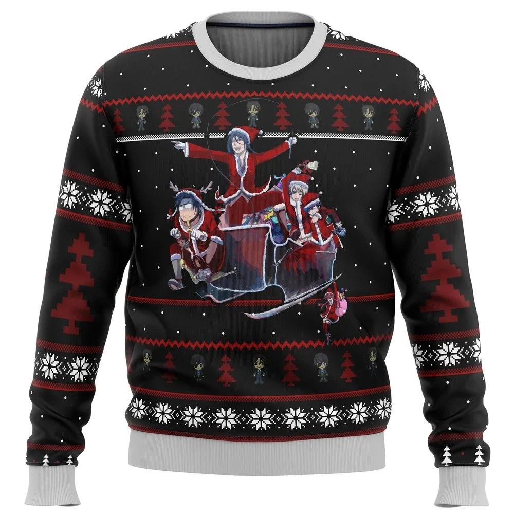 

Черный Батлер Уродливый Рождественский свитер подарок пуловер с Санта-Клаусом Мужская 3D Толстовка и топ осенняя и зимняя накидка