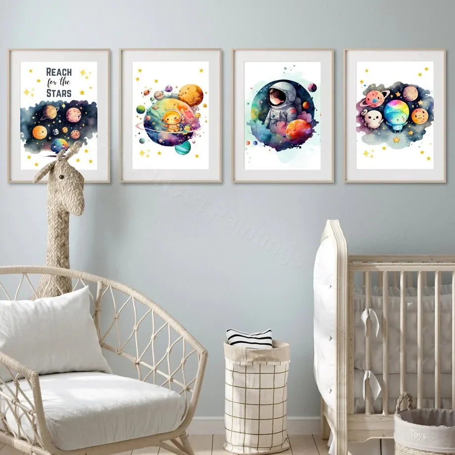 Астронавт планета космос Млечный путь галактика настенный художественный принт