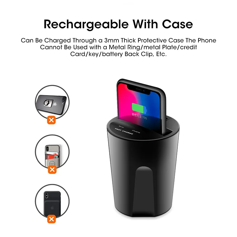 2 в 1 15 Вт Автомобильная зарядная док-станция для держателя стакана Беспроводная