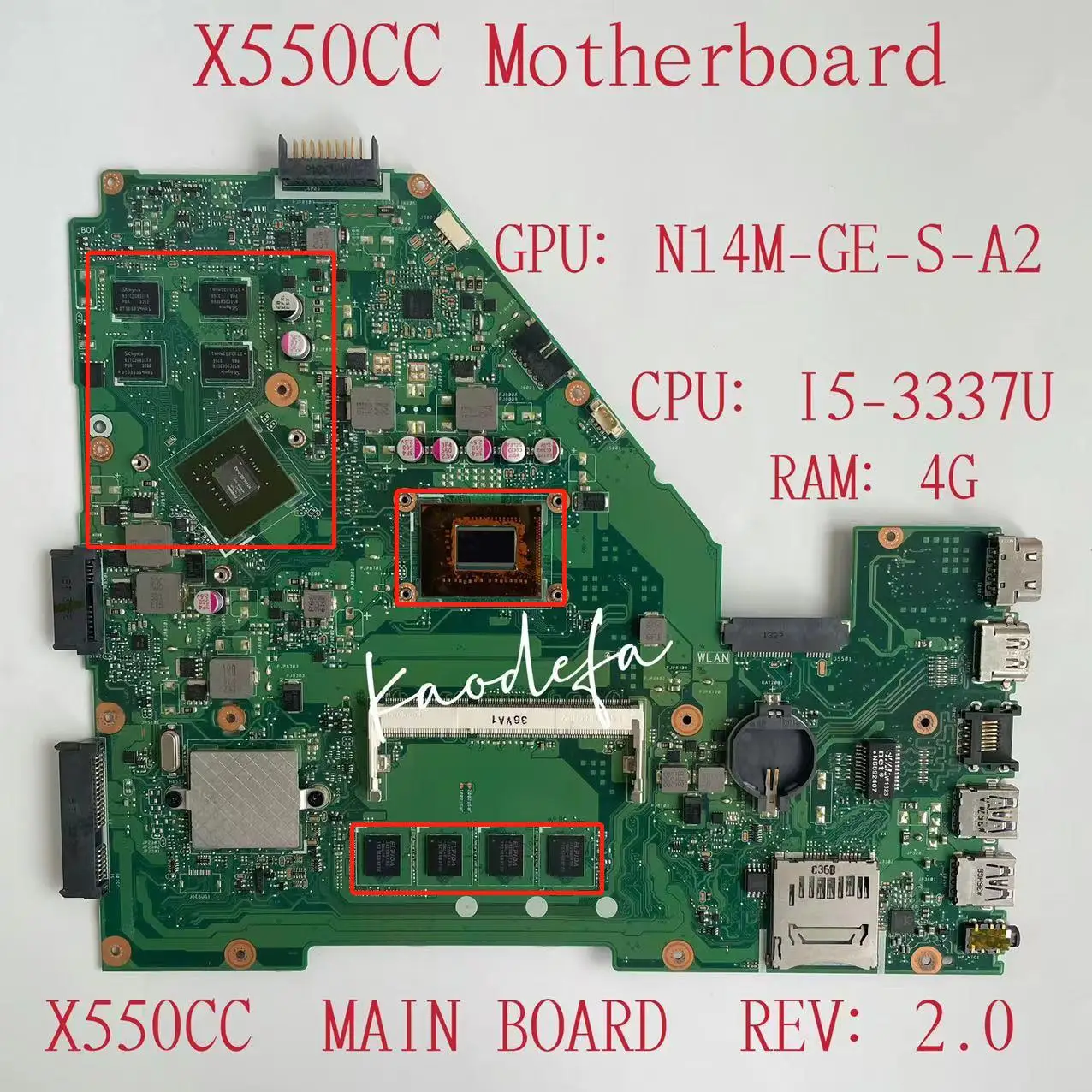 Для ASUS X550CC материнская плата для ноутбука CPU:I5-3337U GPU:N14M-GE-S0-A2 пам: 4G DDR3 REV.2.0