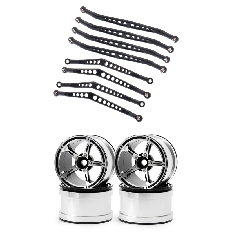 

2 Set RC Car Part: 1 Set 2.2 Inch Metal Beadlock Wheel Rims & 1 Set Linkage Set Upper And Lower Suspension Link Rod