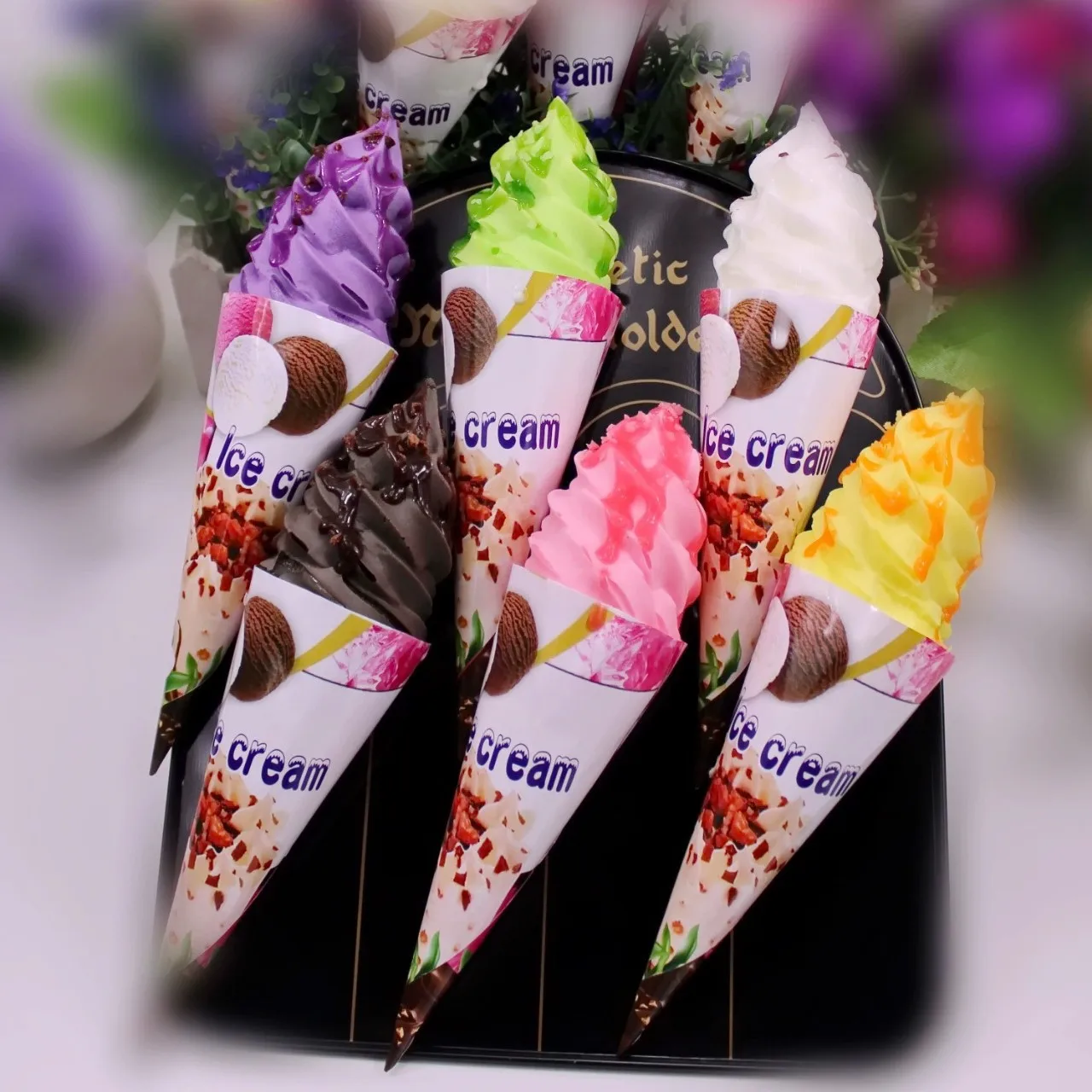 18cm Simulation Ice Cream Fake Cone Pu Ice Cream With Paper Hopper Photo Props Dessert Decor For Mall Window Display Kids Favors