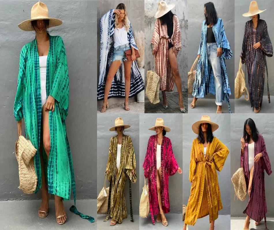 Хлопковое пляжное кимоно с принтом тай-дай купальник богемное бикини большого