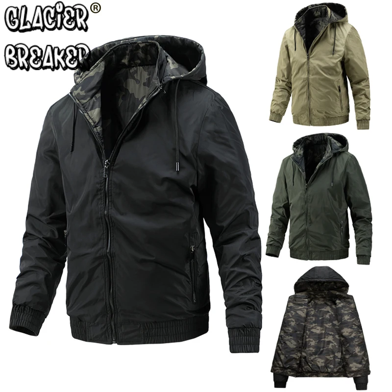 2022 Spring and Autumn Men Warm Double-sided Wear Hood Thin Jacket Coat Men Brand Spring Outwear Windproof Camo Thin Jacket Men