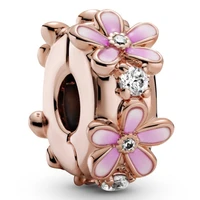 original garden pink daisy spacer clip beads charm fit pandora women 925 sterling silver bracelet bangle jewelry