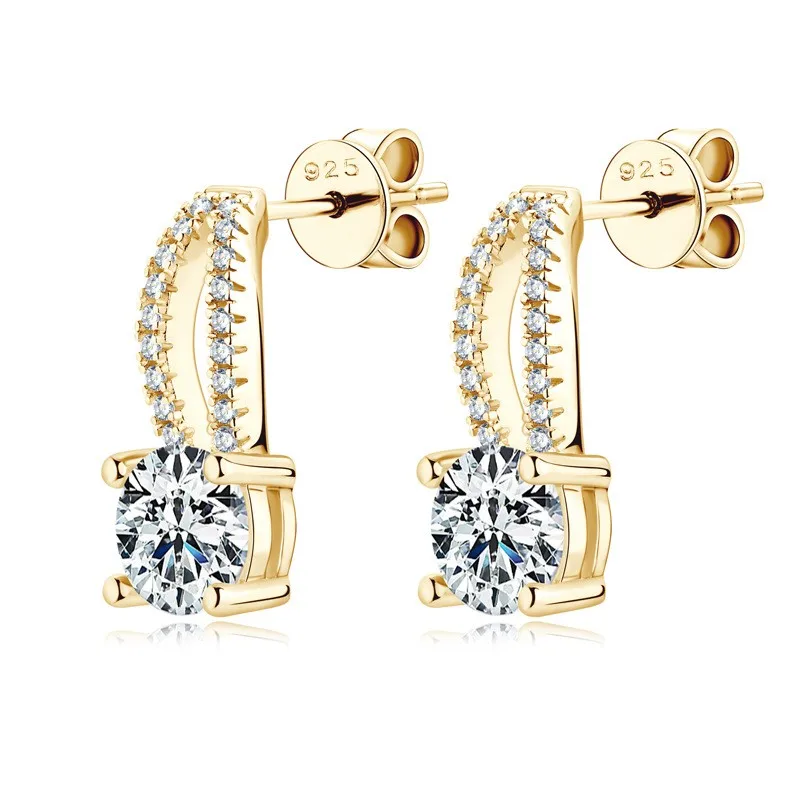 

EMO-327 Lefei Fashion Trendy Classic 1CT Moissanite Luxury Design Arc Earrings Women 925 Silver Party Charms Jewelry Accessories