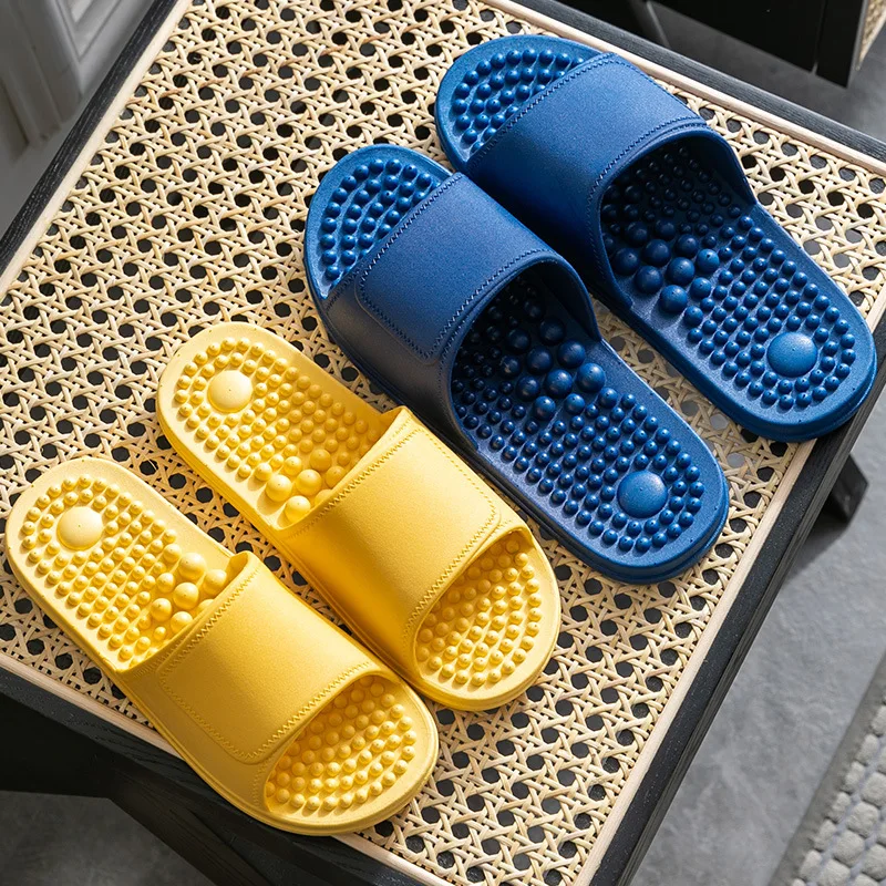 

Massage Slippers Indoor Non-slip Slippers Unisex Solid Soft Bottom Couple Slippers Home Sandals Men Blue Massage Point slippers