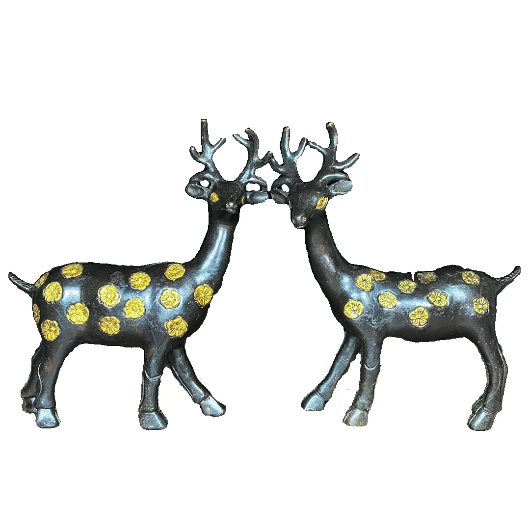 

MOZART Pure Copper Dotted Gold Sika Deer Pair 19Cm High Chinese Traditional Style Antiques Fine Art Gifts Crafts