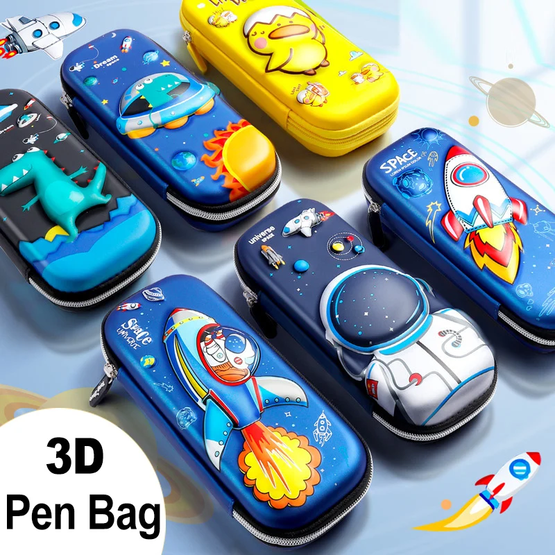 

3D Pen Pencil Bag Canvas Large Capacity Zipper Case CartoonDinosaur Space Astronaut Robot for Student Stationery School Supplies