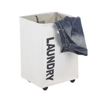 Large Foldable Oxford Cloth Laundry Basket Bin Mesh Drawstring Dirty Clothes Hamper with Handles 4 Support Rods Universal Wheels