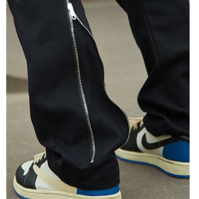 2022 New Arrivals Ankle Zipper Solid Hip Hop Men Cargo Jeans Trousers Side Pocket Black Cotton Straight Denim Pants Ropa Hombre